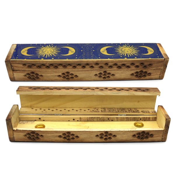 Sun and Moons Wooden Coffin Box - Incense Burner