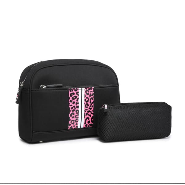 Toni Neoprene Striped Cosmetic Bag by Jen and Co. - Black