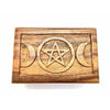 Triple Moon Pentagram Carved Wooden Box - wooden box