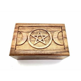 Triple Moon Pentagram Carved Wooden Box - wooden box